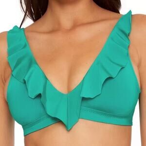 Becca By Rebecca Virtue Green Socialite Ariella Ruffle Bikini Top Sz D Cup NWT